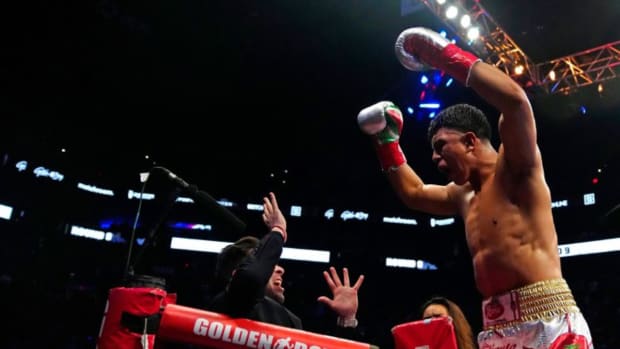 Jaime Munguia celebrates another stoppage victory.